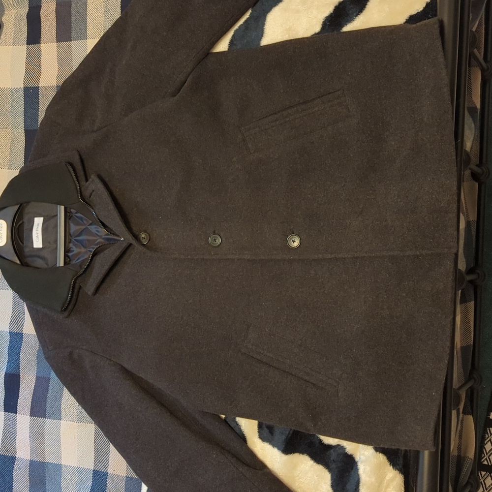 Calvin Klein, 46R, black/charcoal, pea coat